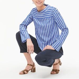 NWOT J.Crew Women's Striped Funnelneck Top Cotton Poplin Hi-Low Blouse Sz 12P